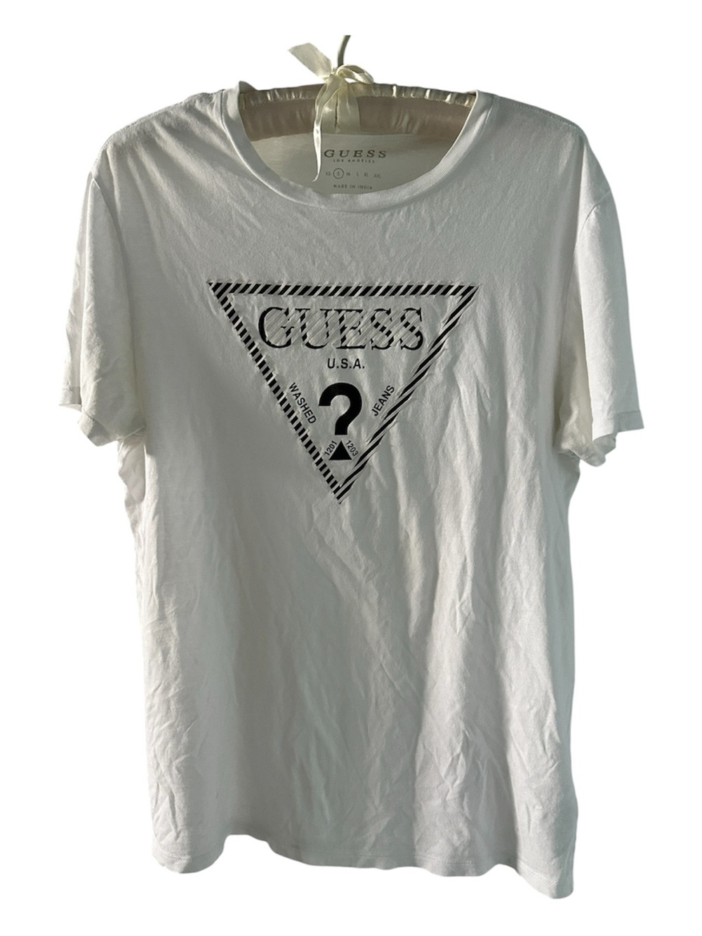 GUESS White Short Sleeve Triangle Logo Tee
